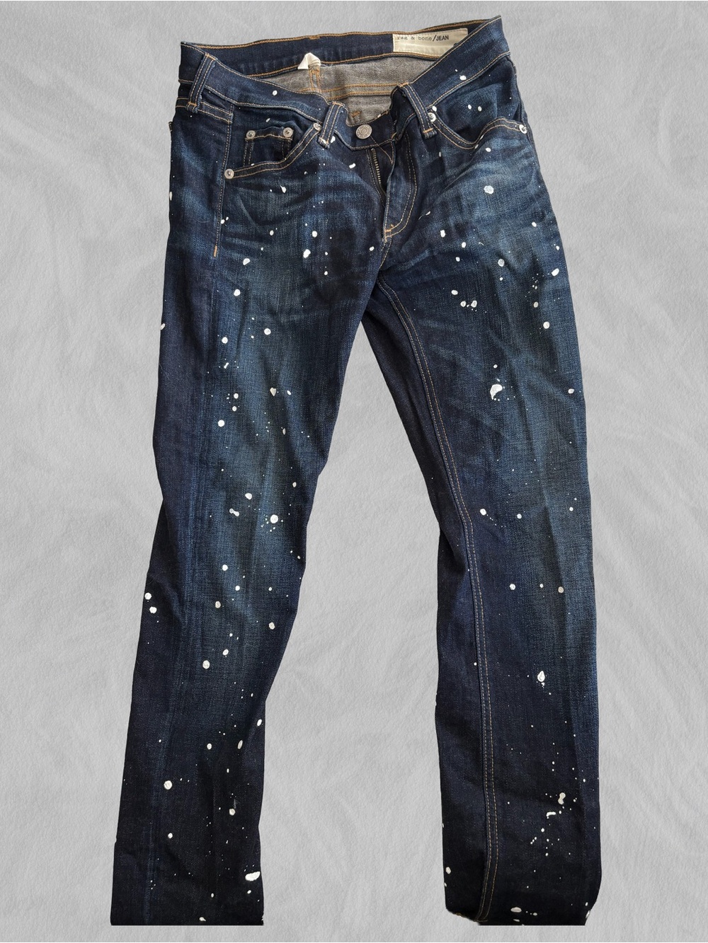Rag & Bone Dark Wash Paint Splatter Jeans – Distressed Designer Denim